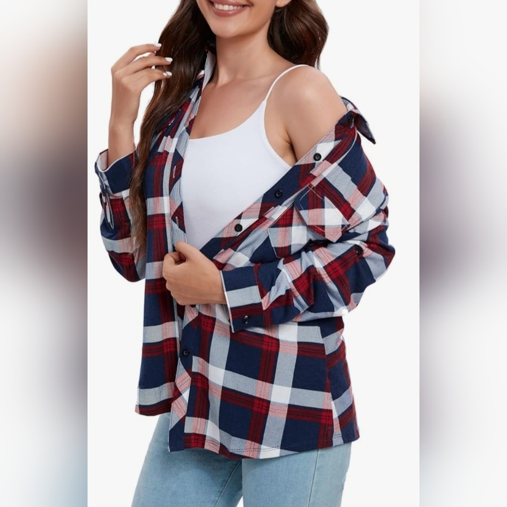 Eighty Eight Platinum Women's Western Plaid Button Down Shirt Non-Iron Small